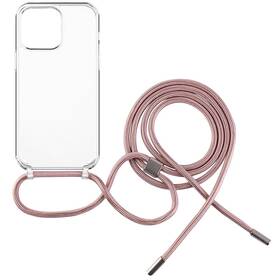 Kryt na mobil FIXED Pure Neck s ružovou šnúrkou na krk na Apple iPhone 13 Pro (FIXPUN-793-PI) priehľadný