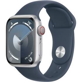 Inteligentné hodinky Apple Watch Series 9 GPS + Cellular 45mm puzdro zo strieborného hliníka - búrkovo modrý športový remienok - S/M (MRMG3QC/A)