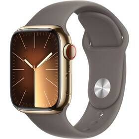 Inteligentné hodinky Apple Watch Series 9 GPS + Cellular 45mm zlaté puzdro z nehrdzavejúcej ocele - hlinito sivý športový remienok - M/L (MRMT3QC/A)