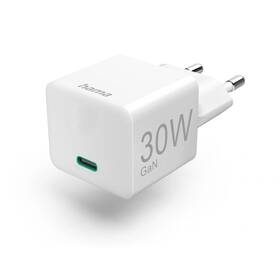 Nabíjačka do siete Hama 30W, GaN, USB-C PD/QC (201998) biela