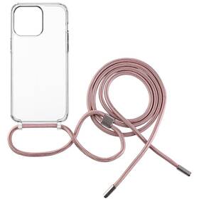 Kryt na mobil FIXED Pure Neck s ružovou šnúrkou na krk pre Apple iPhone 15 Pro (FIXPUN-1202-PI) priehľadný
