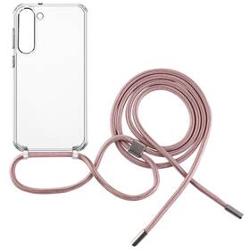 Kryt na mobil FIXED Pure Neck s ružovou šnúrkou na krk na Samsung Galaxy S23+ (FIXPUN-1041-PI) priehľadný