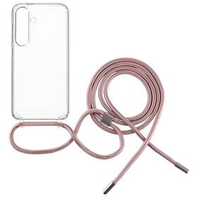 Kryt na mobil FIXED Pure Neck s ružovou šnúrkou na krk na Samsung Galaxy S24 (FIXPUN-1256-PI) priehľadný
