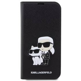 Puzdro na mobil flipové Karl Lagerfeld PU Saffiano Karl and Choupette NFT Book na iPhone 13 Pro (KLBKP13LSANKCPK) čierne