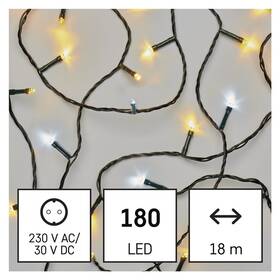 Vianočné osvetlenie EMOS 180 LED reťaz, 18 m, vonkajšia aj vnútorná, teplá/studená biela, časovač (D4AN06)