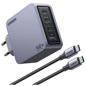 Nabíjačka do siete UGREEN Nexode 160 W GaN, 1x USB. 3x USB-C (25877) sivá