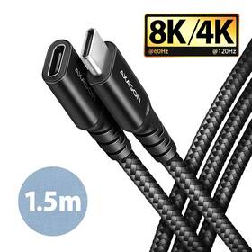 Kábel Axagon predlžovací kábel USB-C samec / USB-C samica, 1,5m, PD 240W, 8K HD, pletený (BUCM32-CF15AB) čierny