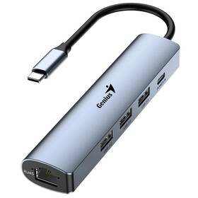 USB Hub Genius UH-545, USB-C/3x USB 3.0, 1x USB-C, 1x RJ-45 (31240004400) sivý