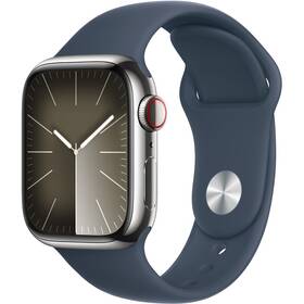 Inteligentné hodinky Apple Watch Series 9 GPS + Cellular 41mm strieborné puzdro z nehrdzavejúcej ocele - búrkovo modrý športový remienok - M/L (MRJ33QC/A)