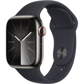 Inteligentné hodinky Apple Watch Series 9 GPS + Cellular 45mm grafitovo sivé puzdro z nehrdzavejúcej ocele - tmavo atramentový športový remienok - S/M (MRMV3QC/A)