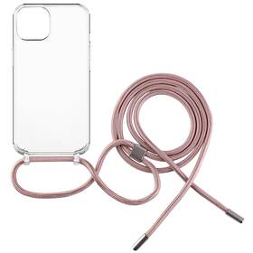 Kryt na mobil FIXED Pure Neck s ružovou šnúrkou na krk pre Apple iPhone 15 Plus (FIXPUN-1201-PI) priehľadný