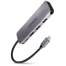 USB Hub Axagon USB 3.2 Gen 1 húb, 2x USB-A, HDMI, SD/microSD slot, PD 100W, kábel USB-C 20cm (HMC-5) sivý