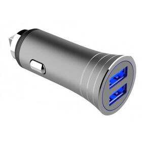 Adaptér do auta WG 2x USB QC 3.0 18+12W + USB-C kábel 1m (9767) strieborný/sivý