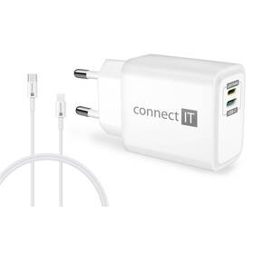 Nabíjačka do siete Connect IT 1x Lightning + 1×USB-C, 20W + kabel Lightning/USB-C (CWC-2090-WH) biela