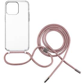 Kryt na mobil FIXED Pure Neck s ružovou šnúrkou na krk pre Apple iPhone 15 Pro Max (FIXPUN-1203-PI) priehľadný