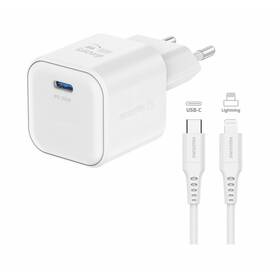 Nabíjačka do siete Swissten GAN 1x USB-C 35W PD + Dátový kábel USB-C/Lightning 1,2 M (22070240) biela