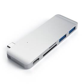 USB Hub Satechi USB-C Passthrough USB Hub (2x USB 3.0, USB-C, SD, MicroSD) (ST-TCUPS) strieborný