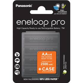 Batéria nabíjacia Panasonic Eneloop Pro AA, HR06, 2500mAh, Ni-MH, blister 4ks + Cestovné puzdro na 4ks nabíjacích batérii (BK-3HCDEC4BE)