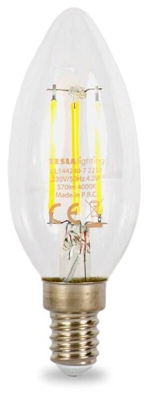 Žiarovka LED Tesla filament sviečka E14, 4,2W, denná biela