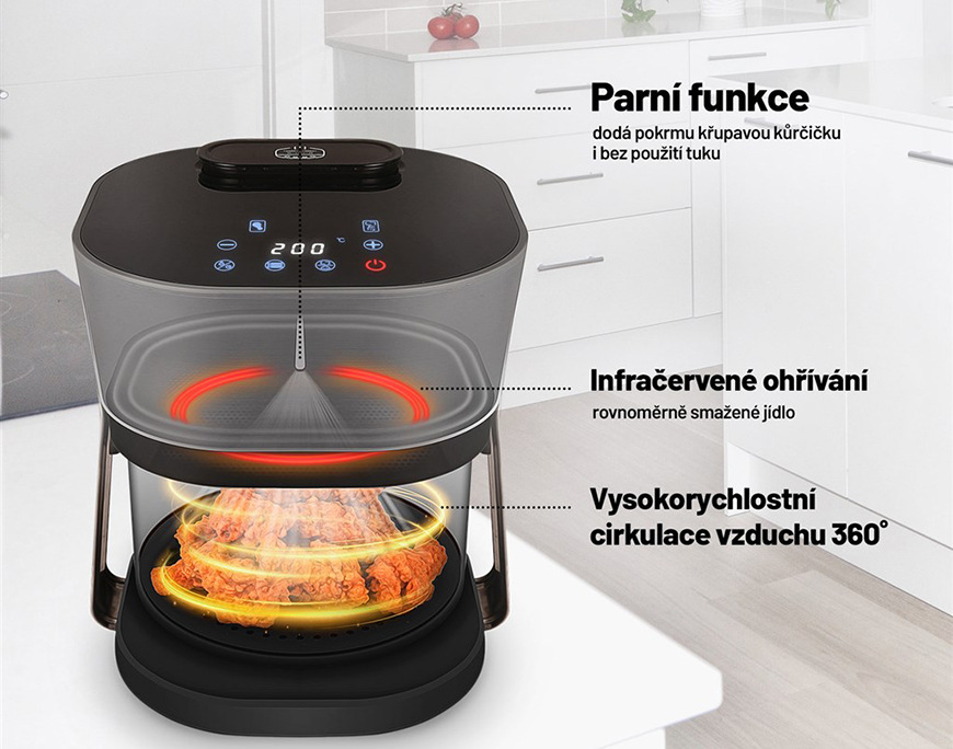 Fritéza teplovzdušná Lauben Glass&SteamAir® Fryer 4500BG