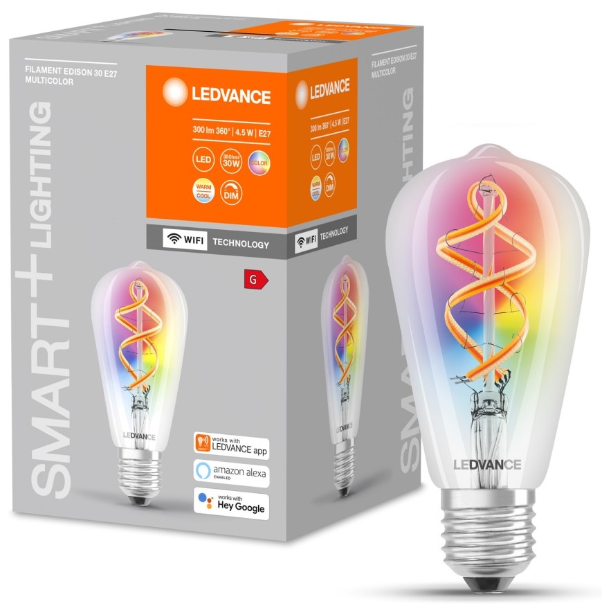 Žiarovka LED LEDVANCE SMART+ WiFi Filament Edison Multicolour RGBW 4,5W E27