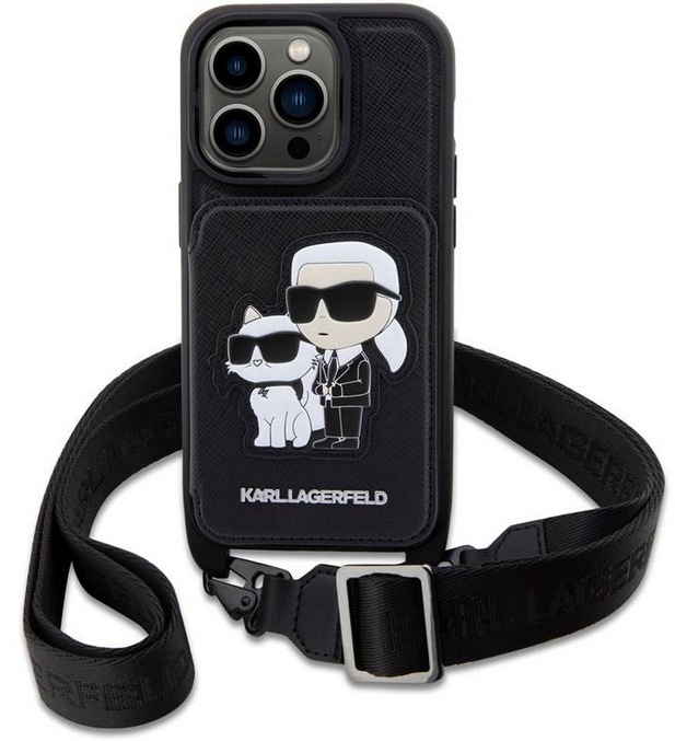 Karl Lagerfeld Saffiano Crossbody čierny Karl and Choupette NFT na Apple iPhone 14 Pro (KLHCP14LCSAKCPMK)