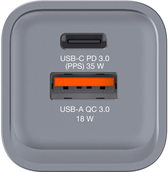 Verbatim GNC-35 GaN, 35 W, 1-krát USB-C PD 35 W, 1-krát USB-A QC 3.0, strieborná