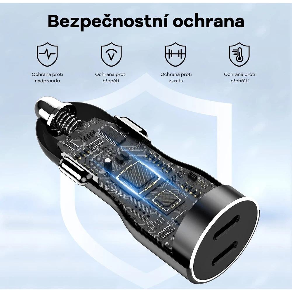 Adaptér do auta CubeNest E2C0 - 45W PD, 2xUSB-C - čierny