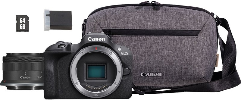 Canon EOS R100 + RF-S 18-45 mm F4.5-6.3 IS STM travel kit, čierna