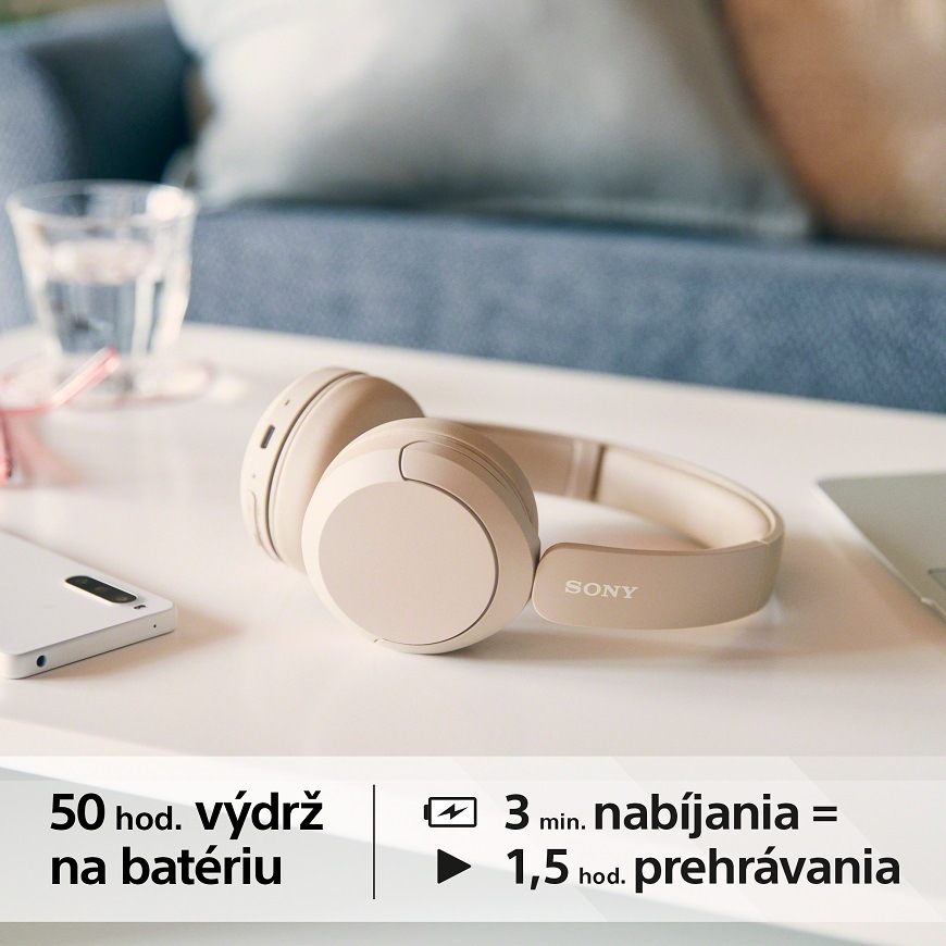 Slúchadlá Sony WH-CH520, béžova, výdrž 50 hodín