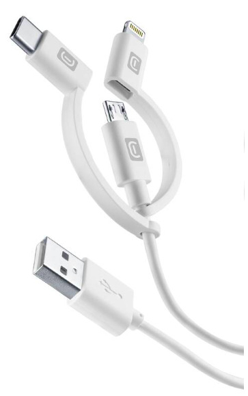 Kábel CellularLine USB/Lightning + Micro USB + USB-C, 1,2 m - biely