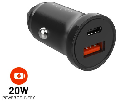 Adaptér do auta FIXED USB-C a USB, PD, 20W - čierny