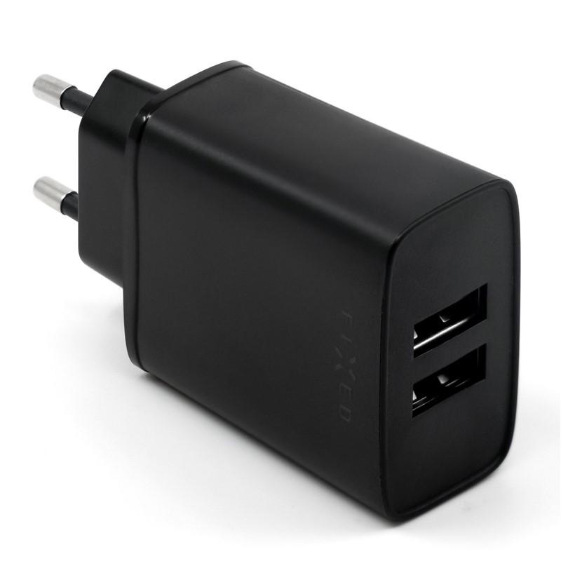 Nabíječka do sítě FIXED 2xUSB, 15W Smart Rapid Charge, černá