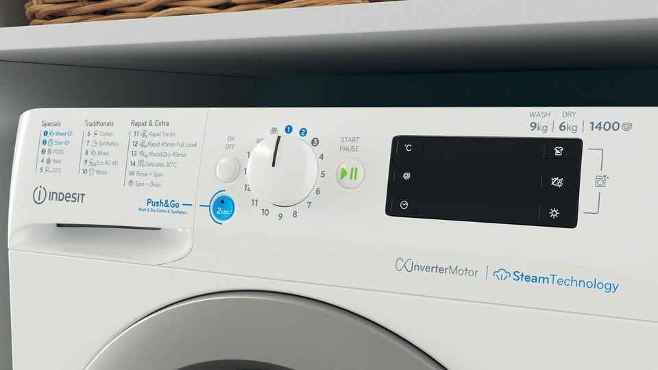 Práčka/sušička Indesit BDE 96436 EWSV EE, biela, PushGo