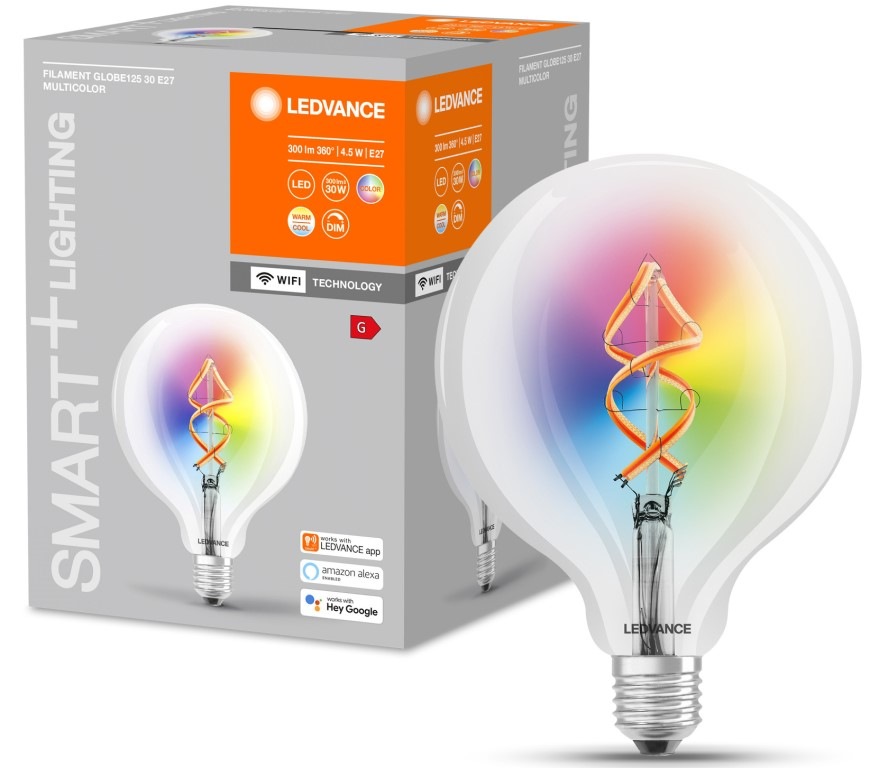 Žiarovka LED LEDVANCE SMART+ WiFi Filament Globe RGBW 4,5W E27