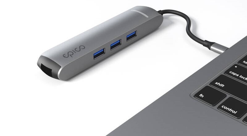 USB Hub Epico 6in1 Aluminium 8K USB-C / 1× USB-C, 2× USB 3.0, HDMI, microSD, SD - šedý