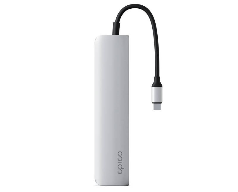 USB Hub Epico 6in1 Slim 8K USB-C/1×USB-C, HDMI, 3× USB 3.0 - strieborný
